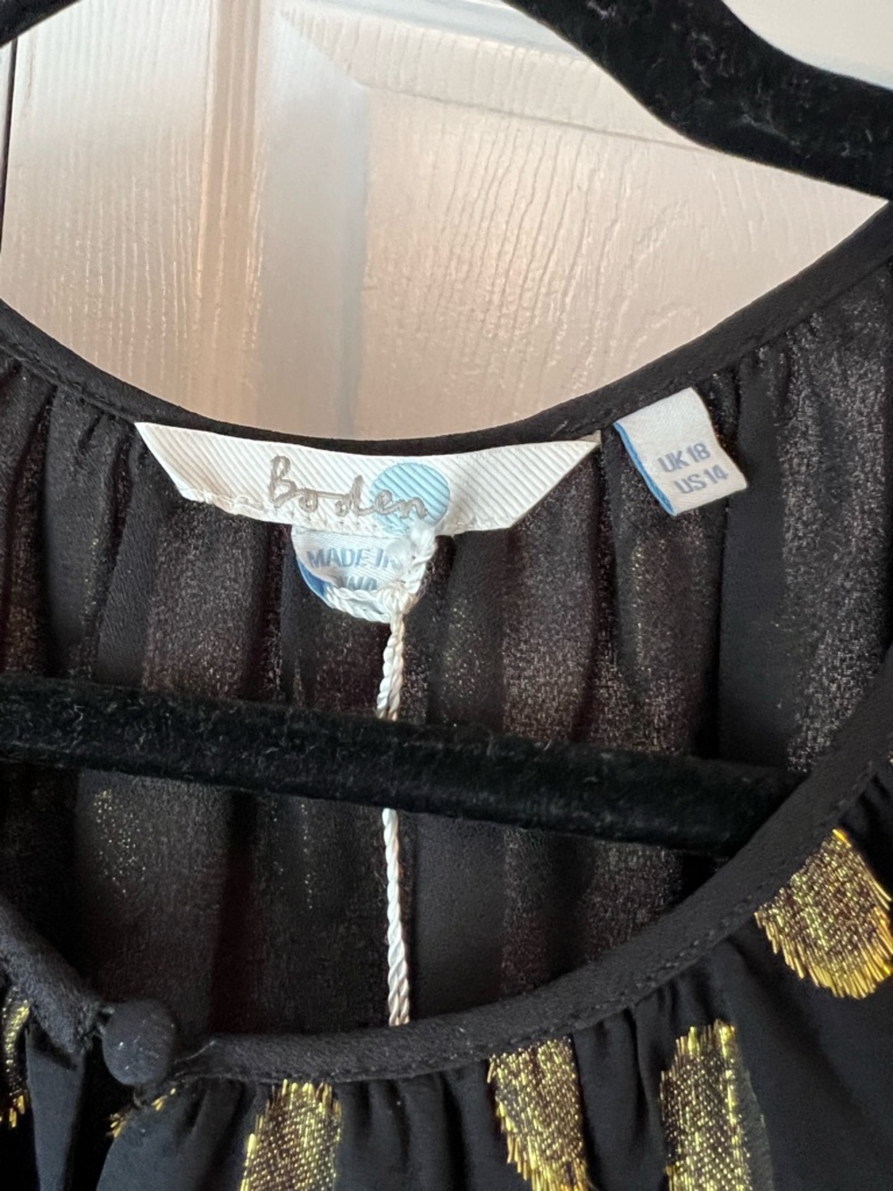 Boden Black Blouse with Gold Polka Dots - Picture 2 of 6